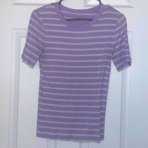 a new day light purple and white stripe ribbed short sleeve tee
